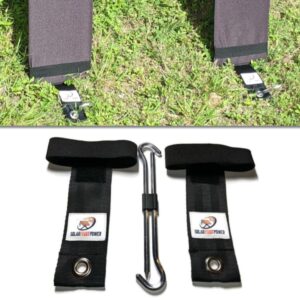 Solar Stakes - Anchor Portable Solar Panels with Seamless Add-on, Heavy Duty Strap with Hook/Loop and Elastic, 7" Aluminum Stake, Prevents Wind Tipping