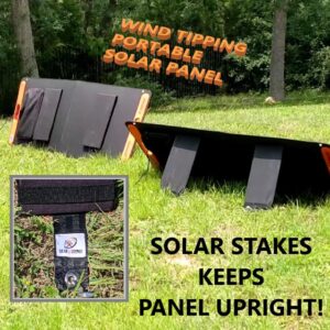 Solar Stakes - Anchor Portable Solar Panels with Seamless Add-on, Heavy Duty Strap with Hook/Loop and Elastic, 7" Aluminum Stake, Prevents Wind Tipping