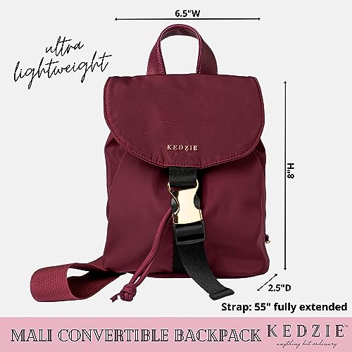 KEDZIE Mali Convertible Backpack Sling Crossbody Bag with Buckle Clip for Women - Black