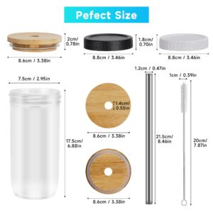 Elma Home Glass Cups with Lids and Straws - Reusable Bamboo Drinking Glasses, Mason Jar 24 oz - 4 Pack, Wide Mouth Set, Iced Coffee Tumbler, Smoothie Cup, Tall Boba Tea Tumblers