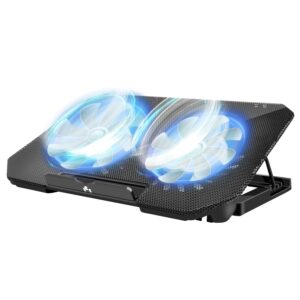 laptop cooling pad, cooler pad chill mat 2 quiet fans led lights and 2 usb ports 5 height & with adjustable speed mounts metal mesh design, for 9"-17" laptops（black）