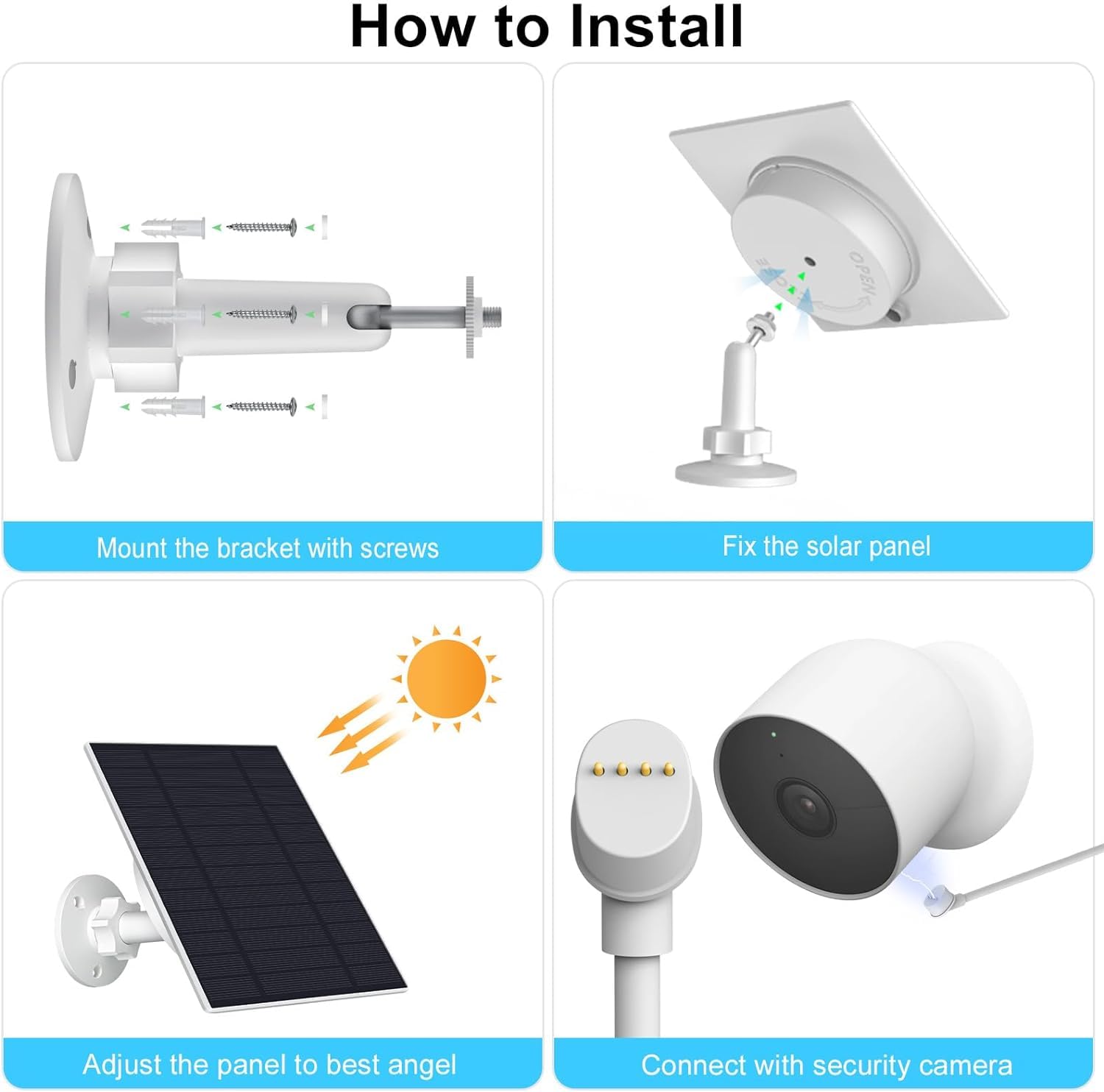 Solar Panel for Google Nest Cam Outdoor or Indoor,5W IP66 Waterproof Solar Panel for Google Nest Camerawith 9.84Ft Charging Cable & 360° Mount