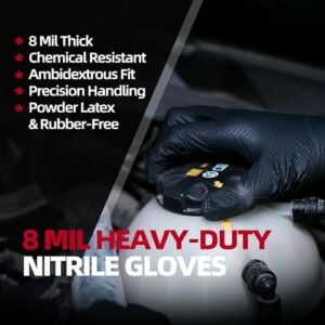 Jointown Heavy Duty Nitrile Industrial Disposable Gloves,Black Ultra 8 Mil Diamond Textured Grip,Suitable for Industrial, Mechanical&Food Applications,Latex &Powder-Free,Large Size,100-ct Box