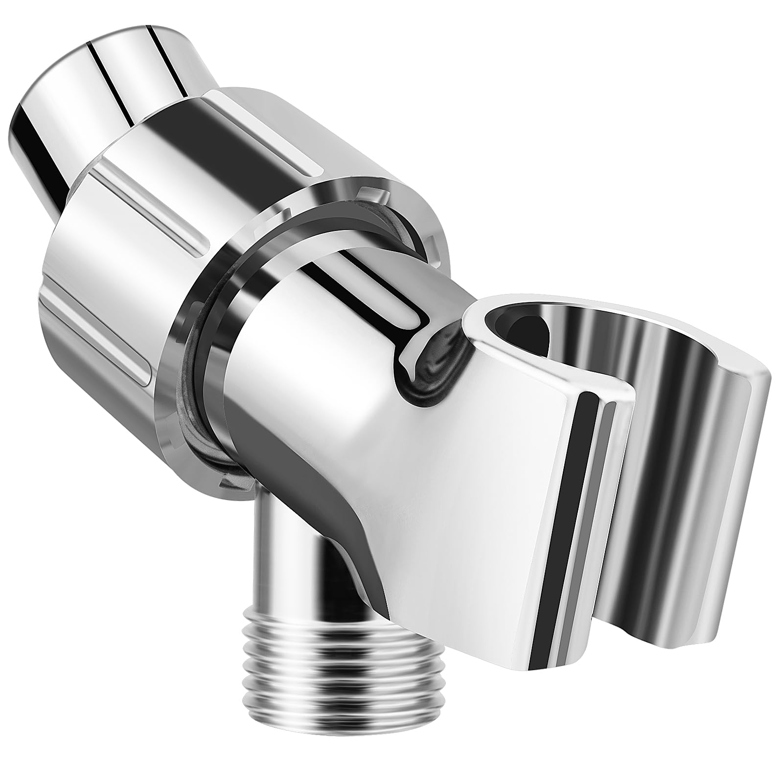 Adjustable Handheld Shower Head Holder- Brass Ball, Premium ABS Bracket- 360 Degree Rotatable：Arm Mount and Hose Connector, Shower Adapter- Easy Install and Replacement Parts, MAYYAYA (Chrome)