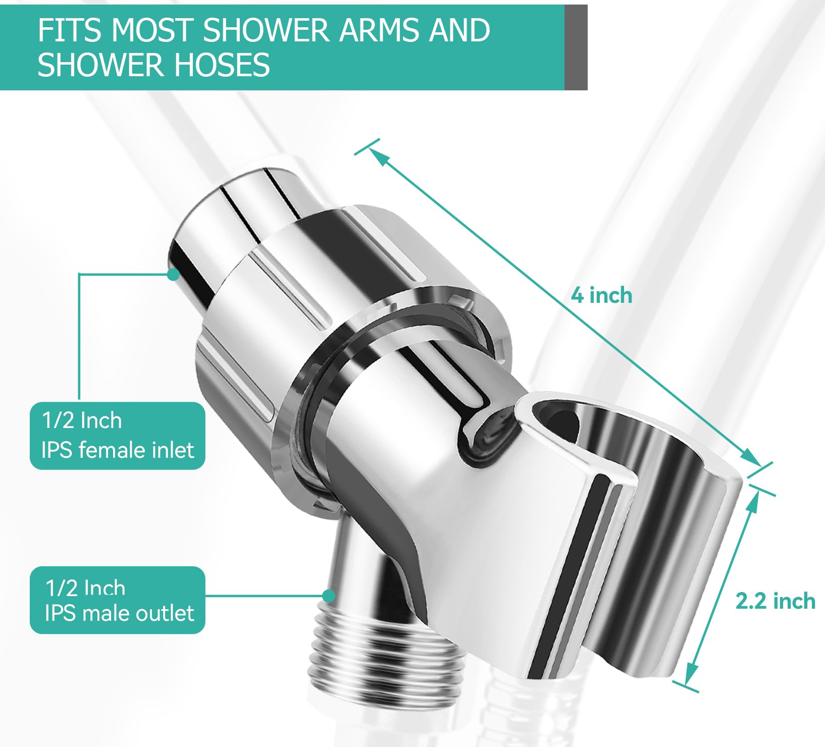 Adjustable Handheld Shower Head Holder- Brass Ball, Premium ABS Bracket- 360 Degree Rotatable：Arm Mount and Hose Connector, Shower Adapter- Easy Install and Replacement Parts, MAYYAYA (Chrome)