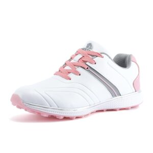 tumahe ladies golf shoes spikeless waterproof golf shoes for women leather golf sneakers outdoor anti slip walking footwears,pink,10