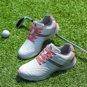 TUMAHE Ladies Golf Shoes Spikeless Waterproof Golf Shoes for Women Leather Golf Sneakers Outdoor Anti Slip Walking Footwears,Pink,10