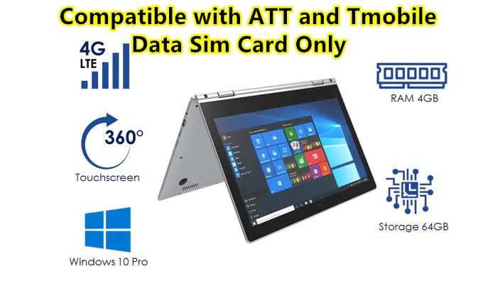 Hugo Tech Mart 2023 Convertible 2-in-1 Laptop, 14" FHD IPS Touchscreen, Intel Pentium 4-Core Processor Up to 2.64GHz, 4GB Ram, 64GB SSD, 4K Graphics, Super-Fast WiFi, LTE, Windows 10 Pro, Dale Sliver