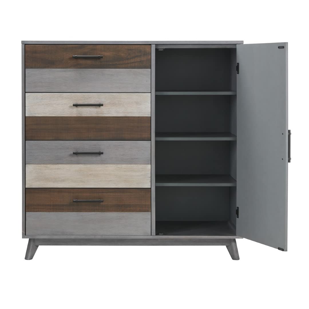 Soho Baby Cascade Premium Soft Closing 4-Drawer Chifferobe with Adjustable Shelves and Hanging Rod, Wire Brush Multi-Tone Gray Finish