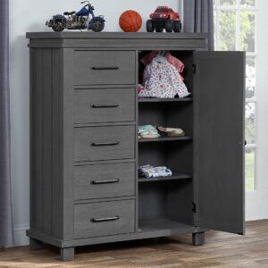 Soho Baby 43045210 Hampton Premium Soft Closing 5-Drawer Chifferobe with Adjustable Shelves and Hanging Rod, Wire Brush Canyon Gray Finish