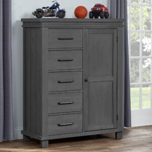 Soho Baby 43045210 Hampton Premium Soft Closing 5-Drawer Chifferobe with Adjustable Shelves and Hanging Rod, Wire Brush Canyon Gray Finish