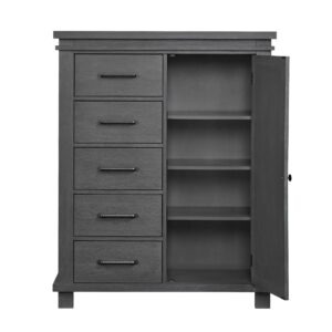 Soho Baby 43045210 Hampton Premium Soft Closing 5-Drawer Chifferobe with Adjustable Shelves and Hanging Rod, Wire Brush Canyon Gray Finish