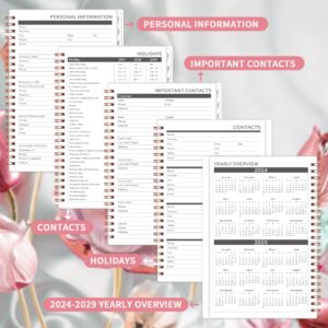 2024-2029 Monthly Planner Spiral Bound - 5 Year Monthly Planner/Monthly Calendar 2024-2029, Jul. 2024 - Jun. 2029, 6.4" x 8.5" - Pink Flower