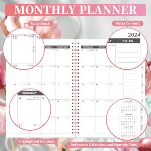 2024-2029 Monthly Planner Spiral Bound - 5 Year Monthly Planner/Monthly Calendar 2024-2029, Jul. 2024 - Jun. 2029, 6.4" x 8.5" - Pink Flower