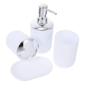 cabilock 2 sets bathroom set soap dispenser bathroom toothbrush holder bathroom washing accessories soap storage tray cotton swab dispenser vanity white lotion household plating