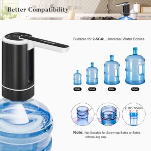 BANGMENG 5 Gallon Water Dispenser Electric Water Jug Dispenser Portable Drinking Water Pump for 2-5 Gal Bottle USB Rechargeable (Black)