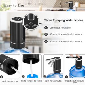 BANGMENG 5 Gallon Water Dispenser Electric Water Jug Dispenser Portable Drinking Water Pump for 2-5 Gal Bottle USB Rechargeable (Black)