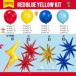 Red blue yellow Balloon Garland Arch Kit 129 Pcs primary color balloon with mylar Starburst & Lighting Balloons for Cartoon birthday poke theme ball Party decorations