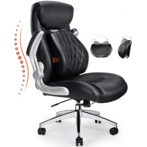 ergear executive office chair, posture pu leather office chair with dynamic sitting & stepless adjustable lumbar support, ergonomic office desk chair with flip up arms tilt function, high back, black.