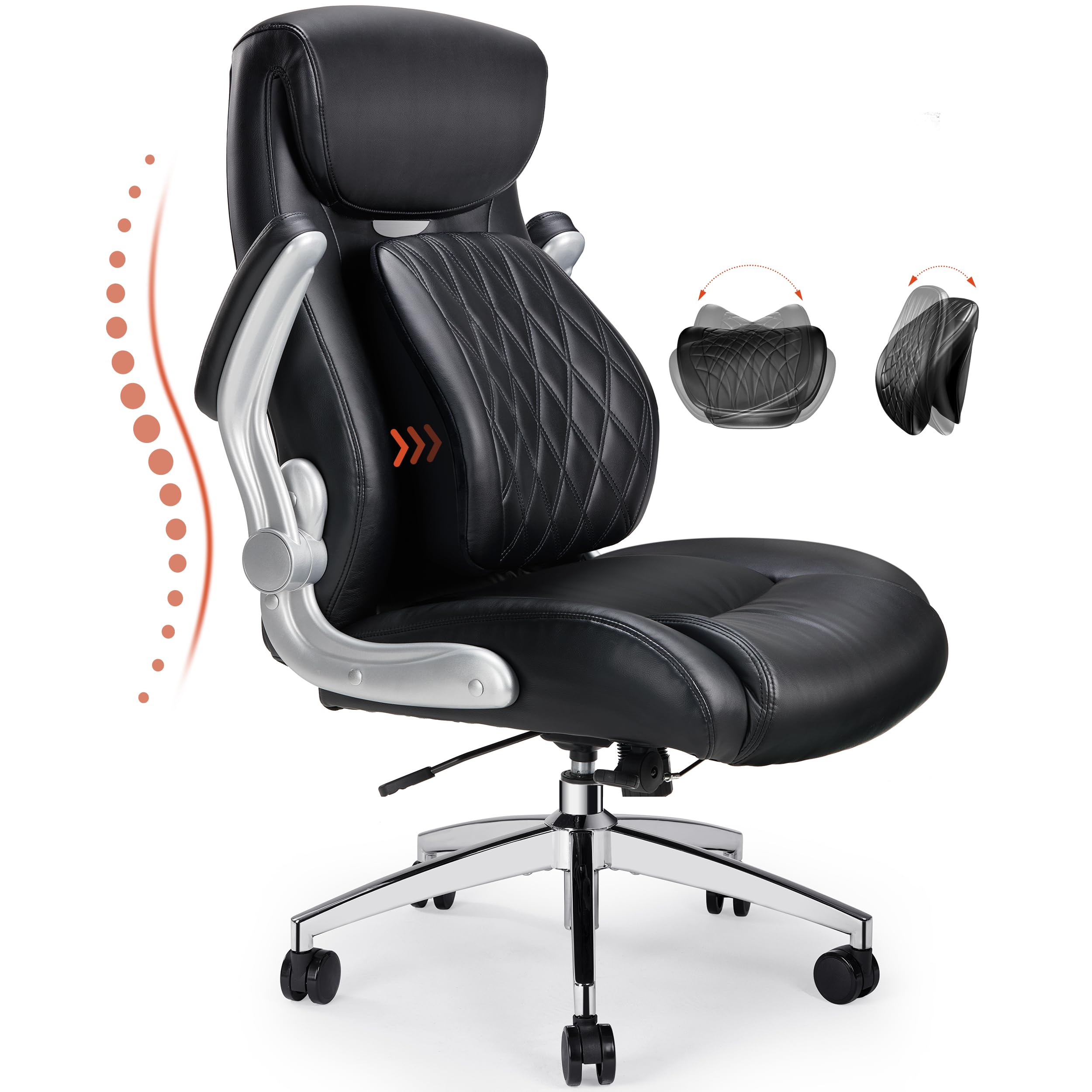 ErGear Executive Office Chair, Posture PU Leather Office Chair with Dynamic Sitting & Stepless Adjustable Lumbar Support, Ergonomic Office Desk Chair with Flip Up Arms Tilt Function, High Back, Black.