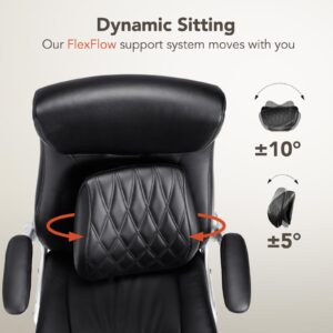 ErGear Executive Office Chair, Posture PU Leather Office Chair with Dynamic Sitting & Stepless Adjustable Lumbar Support, Ergonomic Office Desk Chair with Flip Up Arms Tilt Function, High Back, Black.