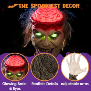 joyin halloween animated zombie groundbreaker animatronic decorations with light-up brain and movable hands for halloween indoor outdoor decorations, haunted house, lawn, yard décor
