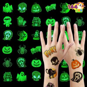 joyin 144 pcs halloween glowing temporary tattoos for kids, 12 designs luminous halloween tattoo stickers, glow in the dark party supplies decoration, party favors games prizes, trick or treat gifts