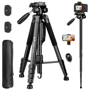 tripod for camera, 75 inch tall camera tripod with remote, professional heavy duty tripod for dslr, spotting scopes, binocular, cell phone, compact camera stand tripod, compatible with canon nikon