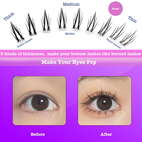 Bottom Lash Clusters DIY Eyelash Extensions - DAODER 90pcs Wispy Natural Look Clear Band Lashes for Bottom Eyelashes 6mm