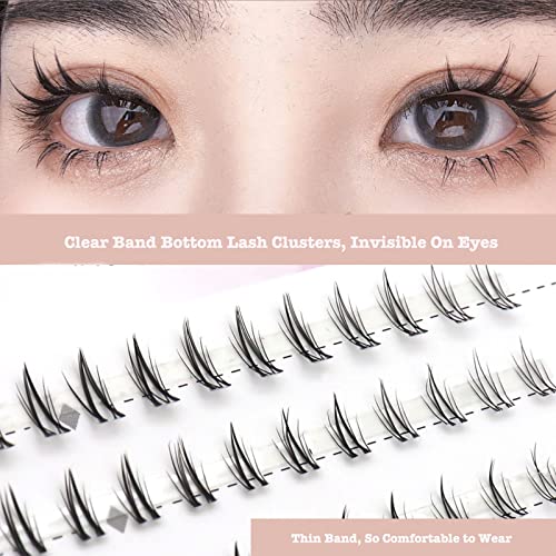 Bottom Lash Clusters DIY Eyelash Extensions - DAODER 90pcs Wispy Natural Look Clear Band Lashes for Bottom Eyelashes 6mm