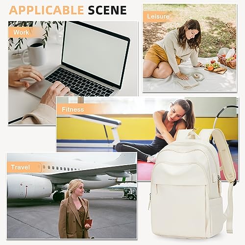 KEYEMP Large Travel Backpack Anti Theft Carry on Laptop Backpack with USB Charging Port Lightweight Water Resistant Aesthetic Casual Daypack College Backpack Work Bag for Women&Men,Beige