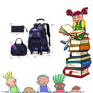 VIDOSCLA Galaxy Kids Rolling Backpack for Boys Primary Students Wheeled Bookbags for School