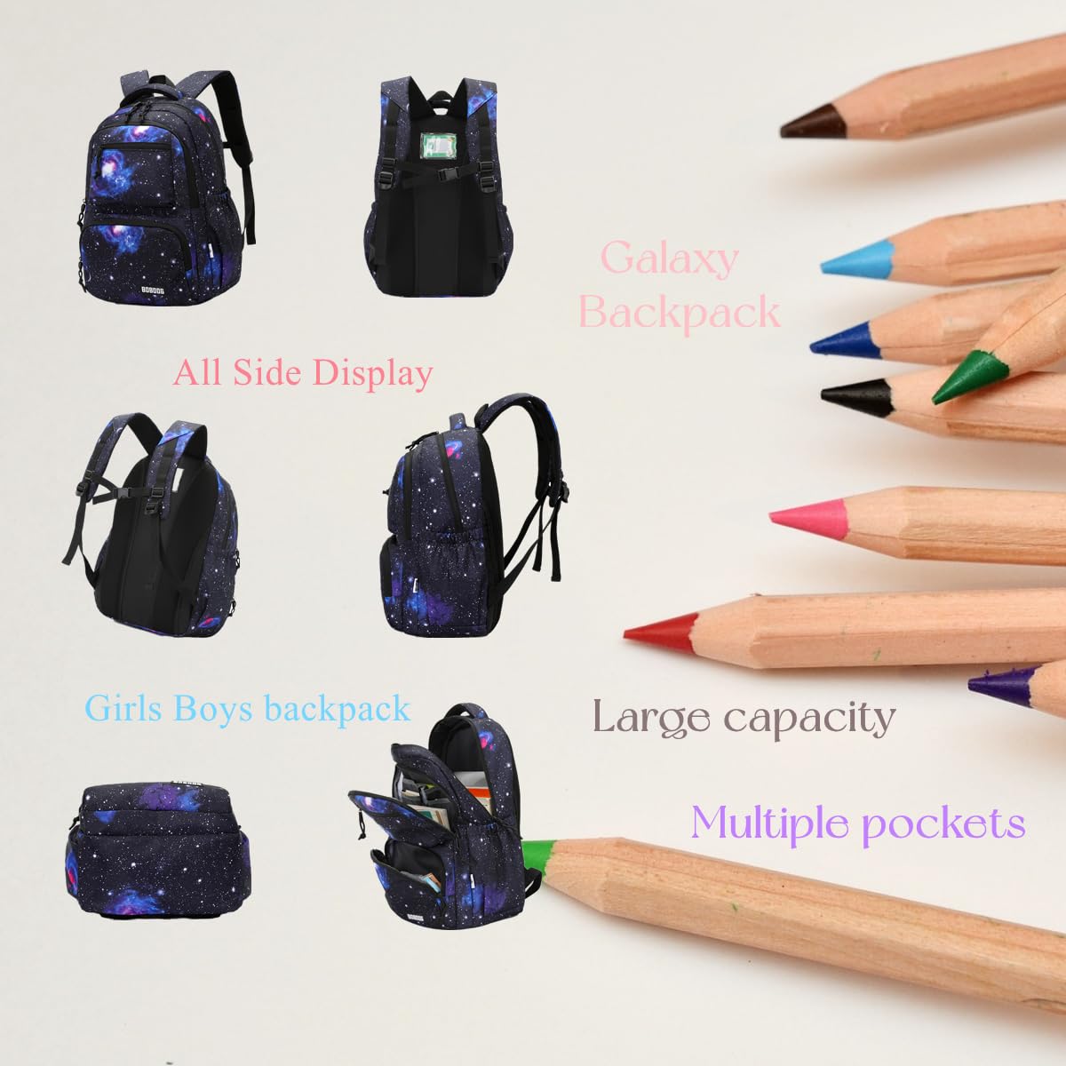 VIDOSCLA Galaxy Kids Rolling Backpack for Boys Primary Students Wheeled Bookbags for School