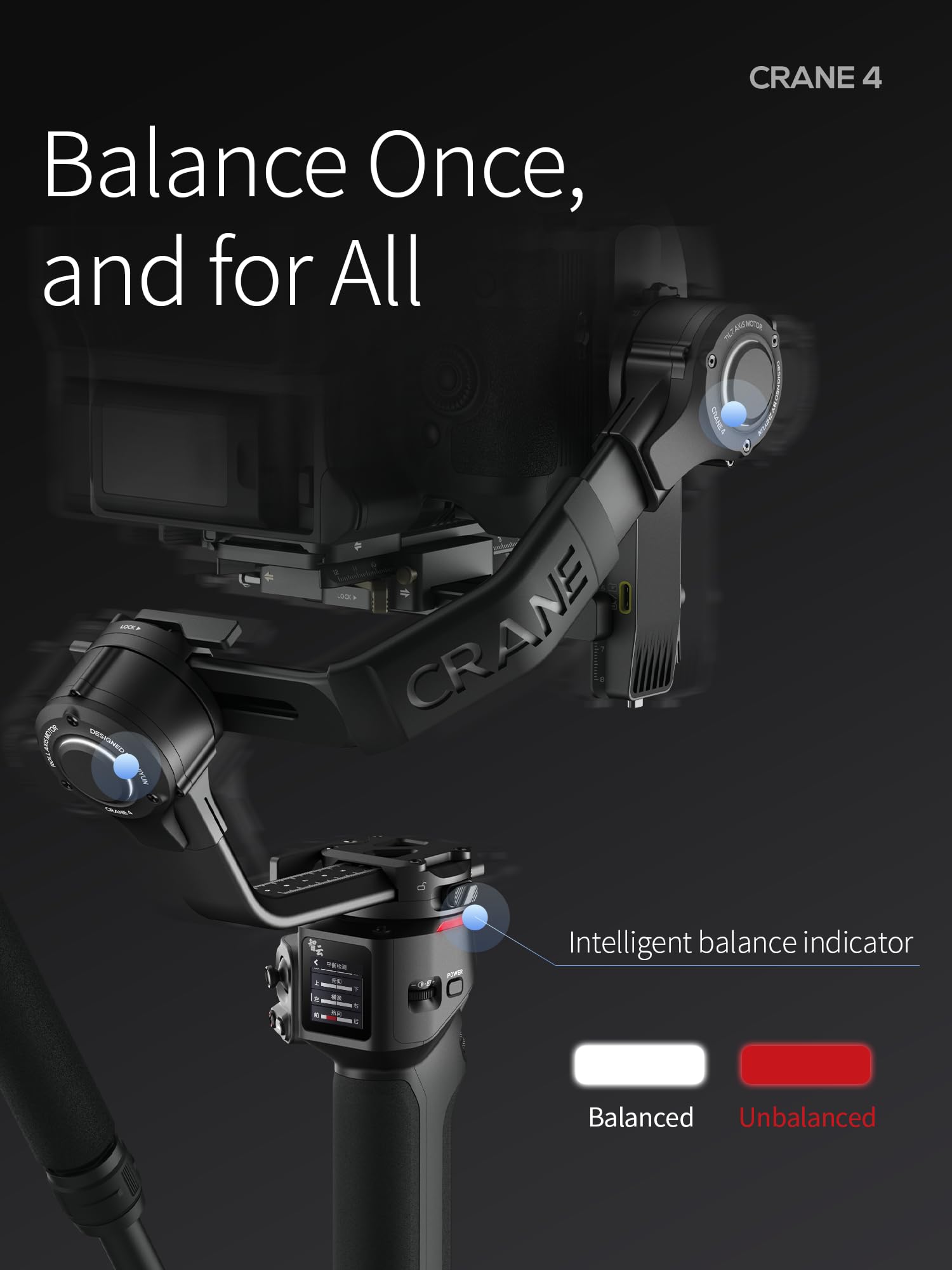 ZHIYUN Crane 4 Combo, 3-Axis Gimbal Stabilizer for DSLR and Mirrorless Camera, Nikon Sony Panasonic Canon Fujifilm BMPCC 6K, Fill Light, PD Fast Charge