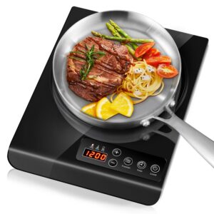 chefzilla portable induction cooktop burner, 1200w single induction countertop with plug fast warm-up hot plates for electric cooking home kitchen office rv camping boat, easy to clean
