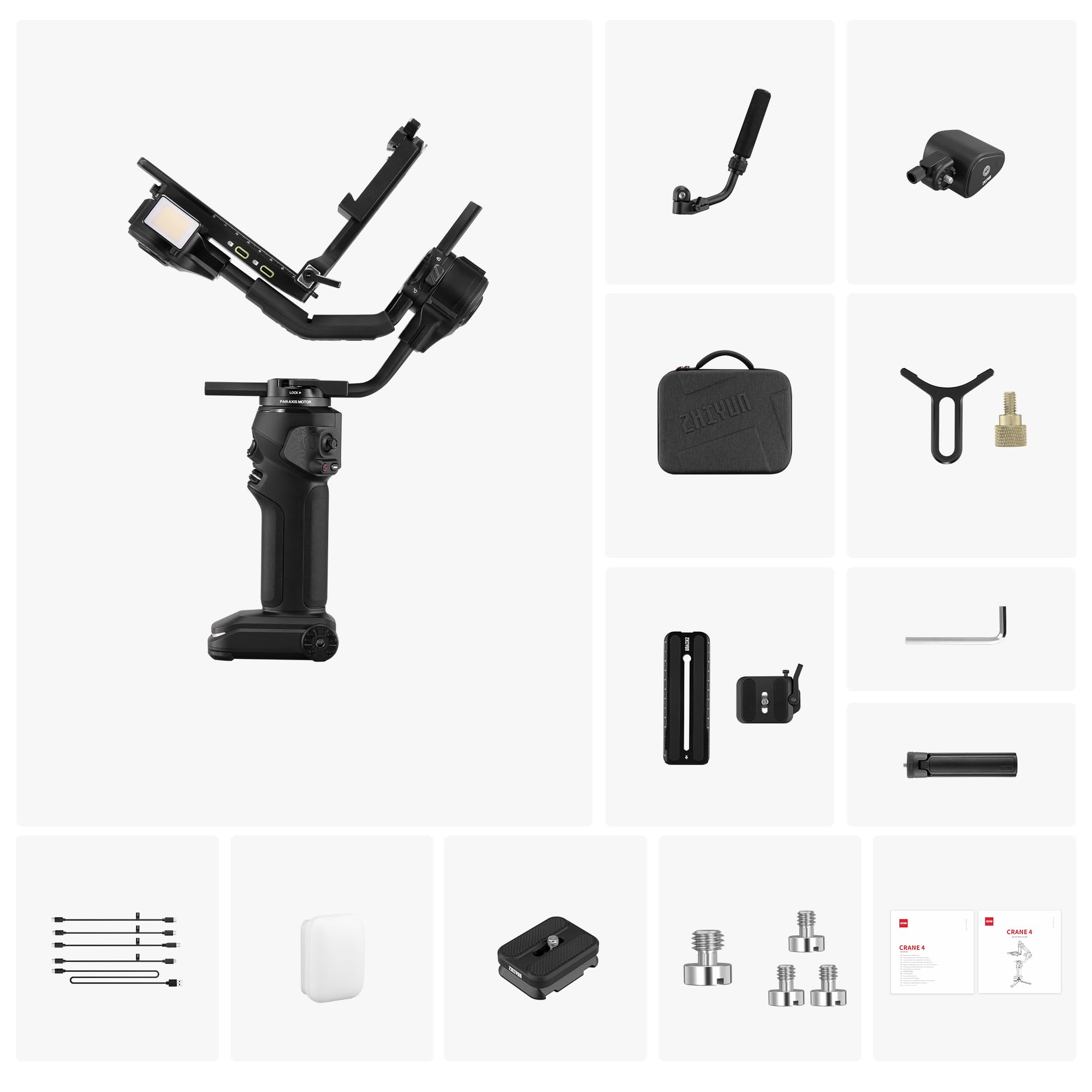 ZHIYUN Crane 4 Combo, 3-Axis Gimbal Stabilizer for DSLR and Mirrorless Camera, Nikon Sony Panasonic Canon Fujifilm BMPCC 6K, Fill Light, PD Fast Charge