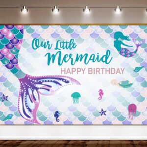 UJoyant 299 Pcs Mermaid Birthday Decorations, Mermaid Party Decorations Kit - Disposable Dinnerware Set with 25 Guests, Backdrop, Balloon, Banner, Tablecloth, Knives, Forks, Spoons, CakeTopper