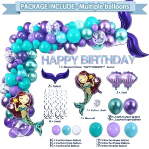 UJoyant 299 Pcs Mermaid Birthday Decorations, Mermaid Party Decorations Kit - Disposable Dinnerware Set with 25 Guests, Backdrop, Balloon, Banner, Tablecloth, Knives, Forks, Spoons, CakeTopper