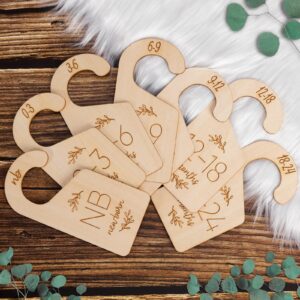 baby closet dividers for clothes organizer - set of 7 adorable wooden double-sided baby clothes size hanger organizer from newborn to 24 months for nursery beautiful decor