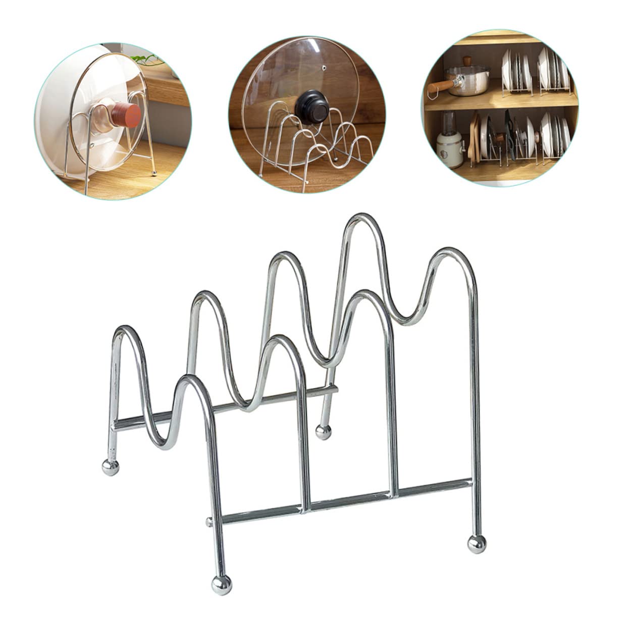 Zerodeko 3pcs Three Layer Pot Lid Rack, Iron, Silver, Storage Rack