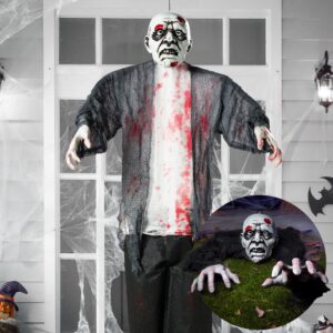 joyin halloween zombie groundbreaker with posable arms, hanging groundbreaker halloween decorations outdoor zombie skeleton decor for haunted house outdoor, lawn, yard décor