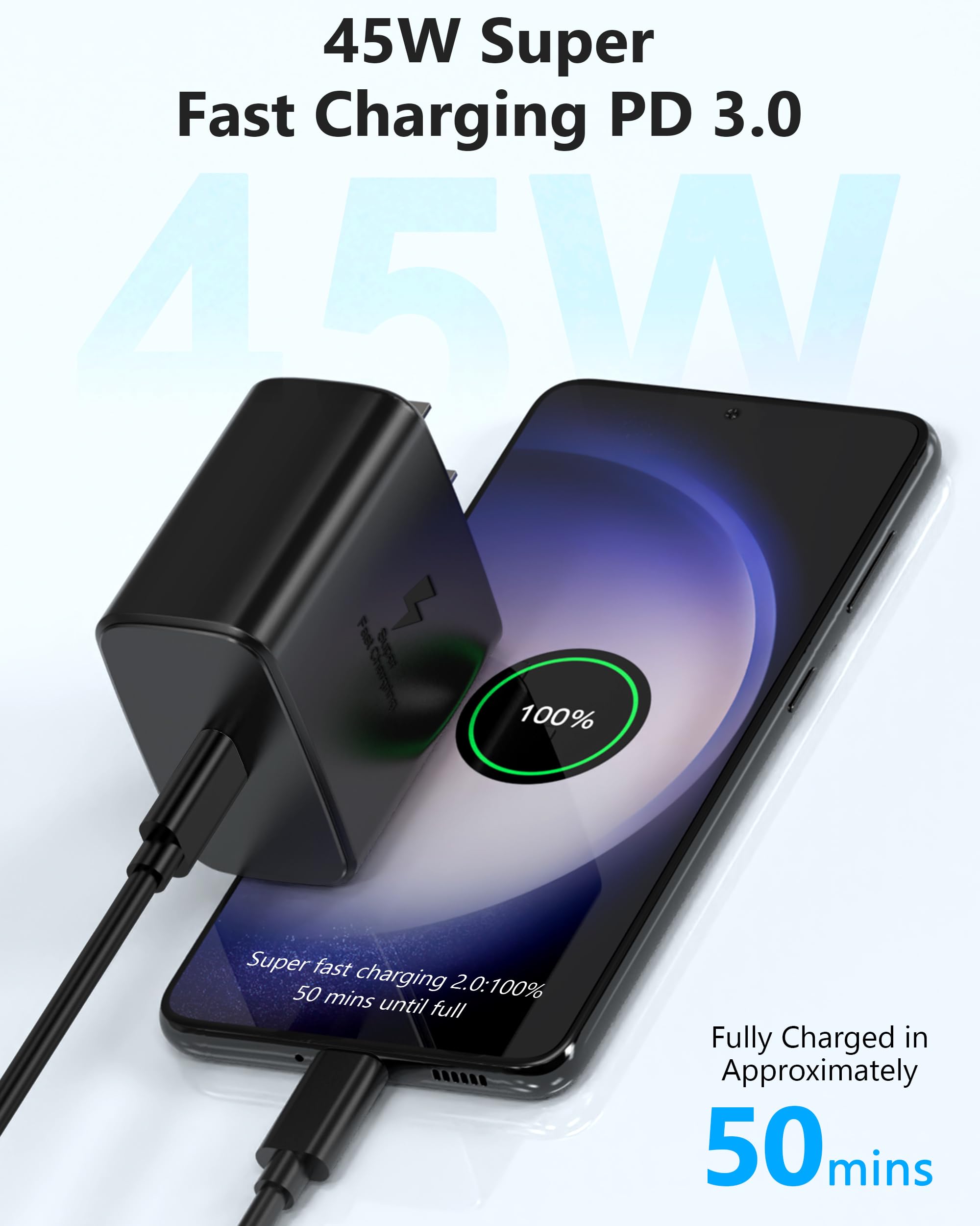 2024 New 45W Samsung Charger USB C Fast Charger Type C Charger for Samsung Galaxy S24 Ultra/S24 /S23 Ultra/S23/S23 FE/S22 ultra/S22/Z Fold 5 4/Z flip 5 4/Galaxy Tab S9 S8 S7/Galaxy Book 3,6FT Cable