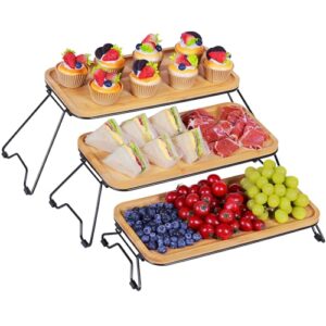 urban deco 3 tier serving tray, collapsible tiered tray stand with 15 inch serving platters for dessert table display set, large cupcake stand, serving dishes for entertaining
