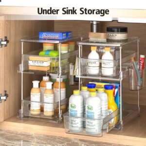 3 Tier Clear Bathroom Organizer, Under Sink Organizers Clear with Dividers, Multi Purpose Slide-Out drawers Organizer for Bathroom Pantry Organization and Storage, Medicine Cabniet Organizer 1 Pack