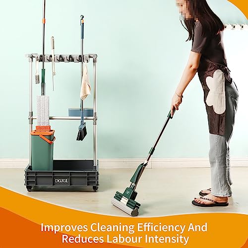 Broom mop Holder Cleaning Supplies Organizer Janitor carts on Wheels Housekeeping Station Storage Tools for Garage, Garden, Closet, Cabinet