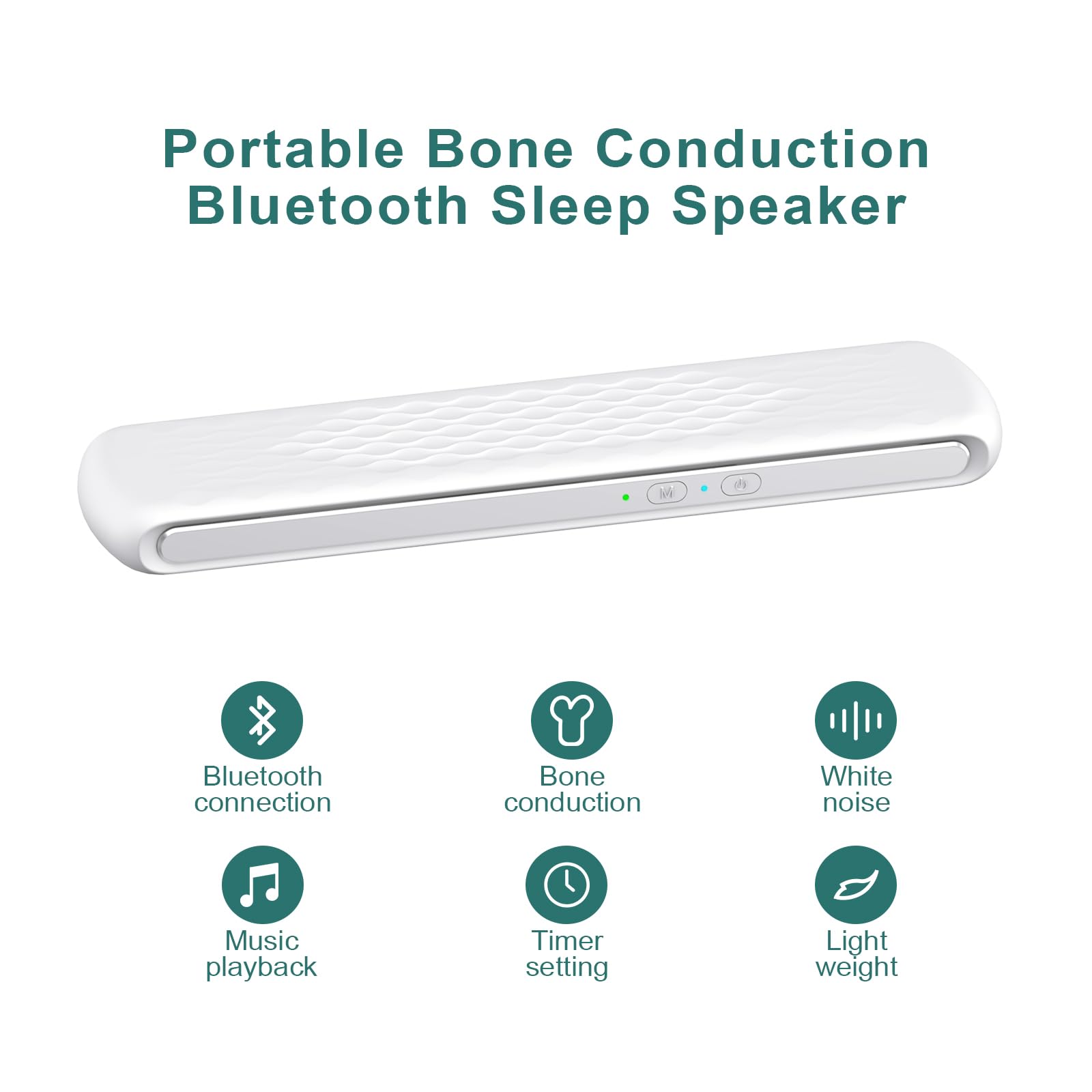 GroTawel Pillow Speaker Bone Conduction Stereo, Mini Portable Bluetooth Sleep Headphones for Deep Sleeping, Insomnia White Noise Machine for Side Sleepers-White