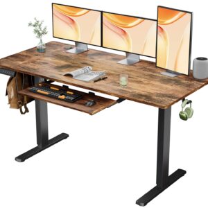 Electric Standing Desk with Keyboard Tray, 55 x 24 Inches Large Height Adjustable Desk Stand Up Desk with 3 Memory Presets, Ergonomic Computer Desk Home Office Desk Sit to Stand Desk, Rustic Brown