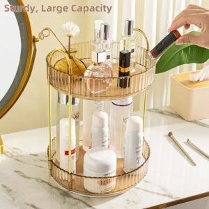 360° Rotating Bathroom Vanity Organizer for Makeup, Perfumes, and Skincare - Spinning Countertop Storage with Gold Accents