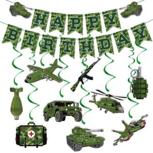 army birthday party decorations camouflage party decoration include camo happy birthday banner and military theme hanging swirls decor for boys girls birthday party supplies