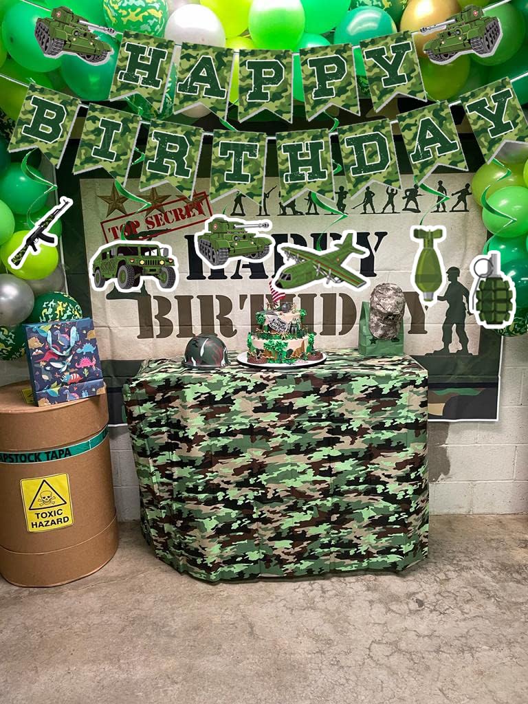 Army Birthday Party Decorations Camouflage Party Decoration Include Camo Happy Birthday Banner and Military Theme Hanging Swirls Decor for Boys Girls Birthday Party Supplies